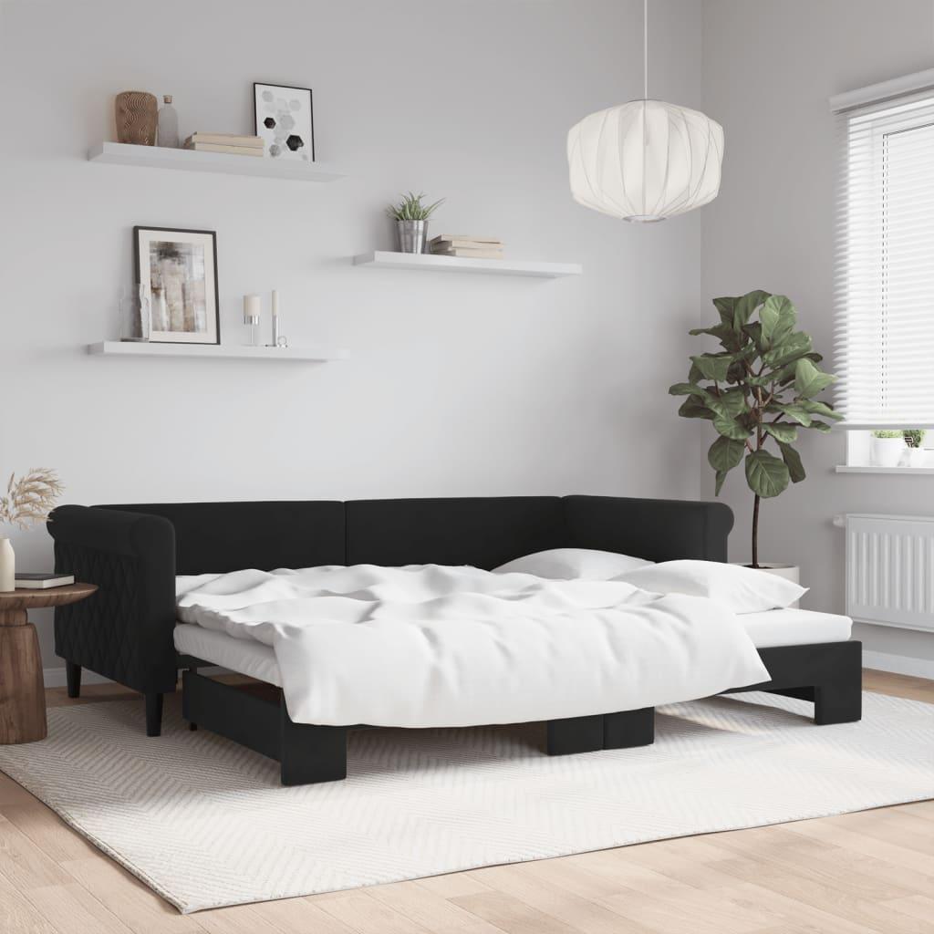 Daybed Velour Sort - med udtræk / 90 x 200 cm