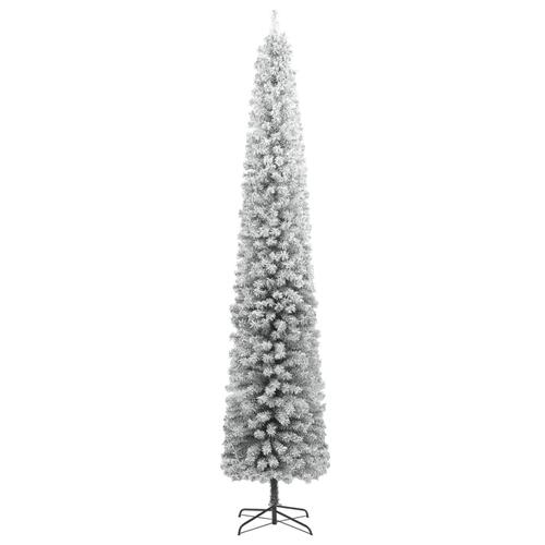 Smalt juletræ med juletræsfod og sne 300 cm PVC