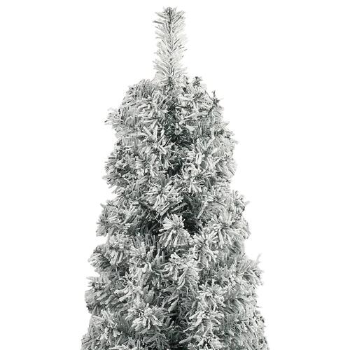 Smalt juletræ med juletræsfod og sne 300 cm PVC
