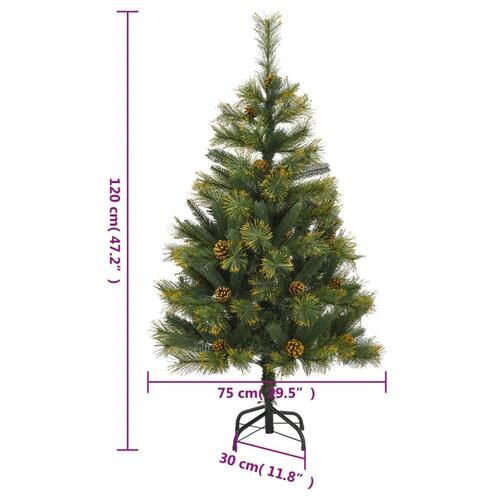 Kunstigt juletræ med grankogler 120 cm hængslet