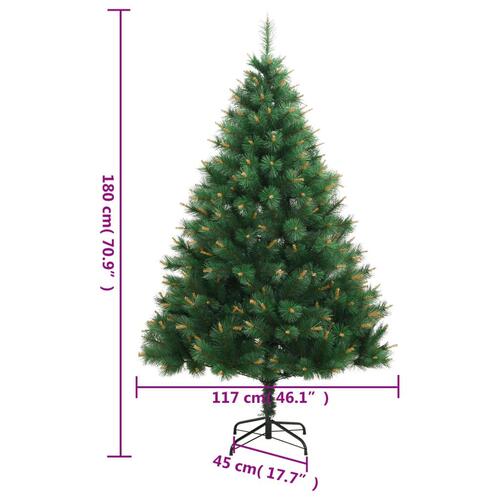 Kunstigt juletræ med juletræsfod 180 cm hængslet