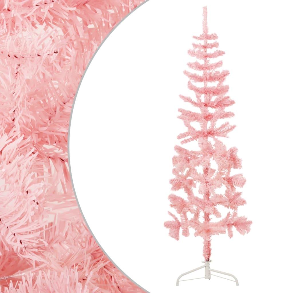 Kunstigt halvt juletræ med juletræsfod 150 cm smalt pink