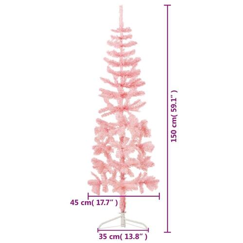 Kunstigt halvt juletræ med juletræsfod 150 cm smalt pink