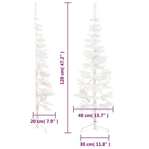 Kunstigt halvt juletræ med juletræsfod 120 cm smalt hvid