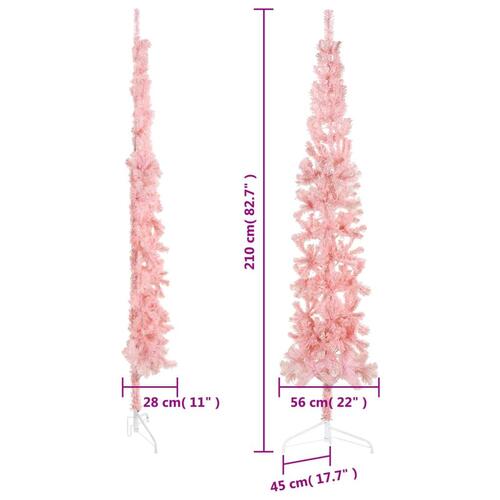 Kunstigt halvt juletræ med juletræsfod 210 cm smalt pink