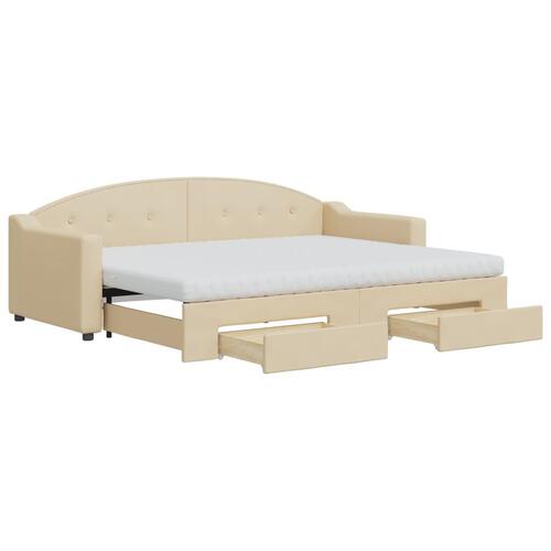 Daybed med udtræk og skuffer 80x200 cm stof cremefarvet