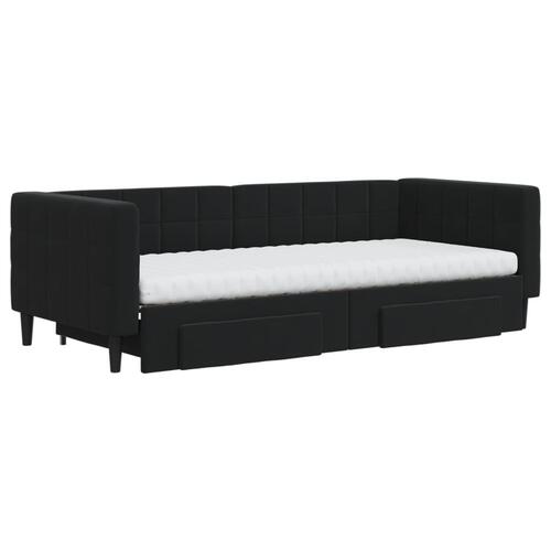 Daybed med udtræk og skuffer 90x200 cm velour sort