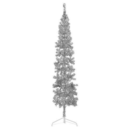 Kunstigt halvt juletræ med juletræsfod 240 cm smalt sølvfarvet