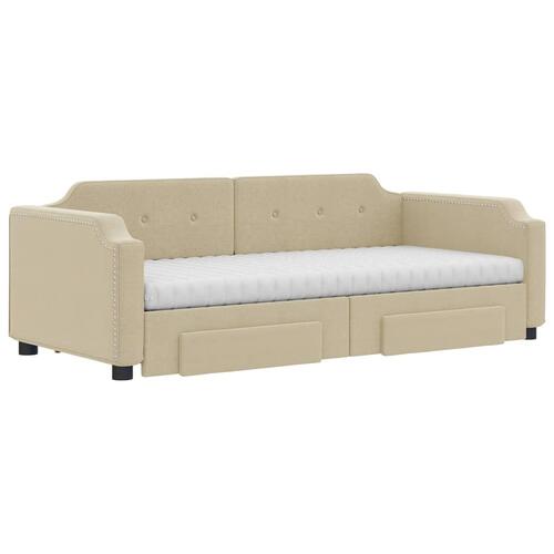 Daybed med udtræk og skuffer 80x200 cm stof cremefarvet