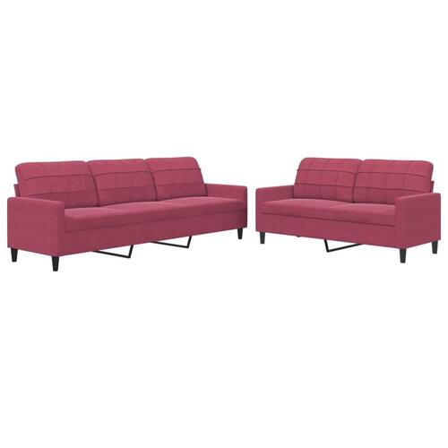 2 personers sofa med hynder velour vinrød