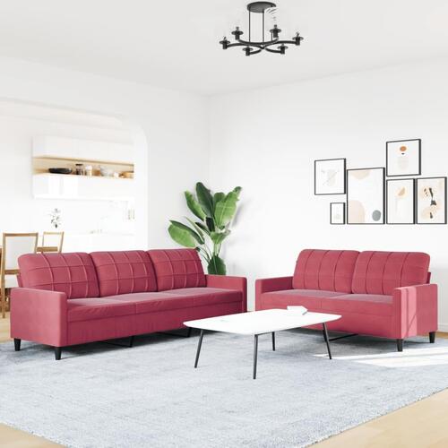 2 personers sofa med hynder velour vinrød