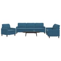 3 personers sofa med hynder velour blå