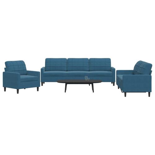 3 personers sofa med hynder velour blå