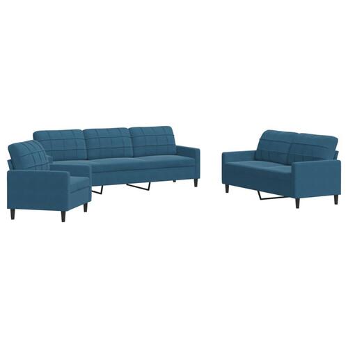 3 personers sofa med hynder velour blå