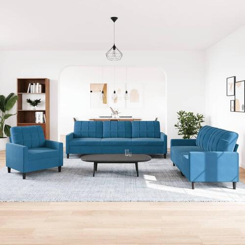3 personers sofa med hynder velour blå