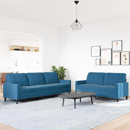 2 personers sofa med hynder velour blå