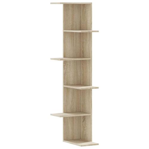 Væghængt hjørnehylde 36,5x36,5x140 cm spånplade sonoma-eg