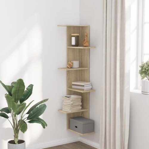 Væghængt hjørnehylde 36,5x36,5x140 cm spånplade sonoma-eg