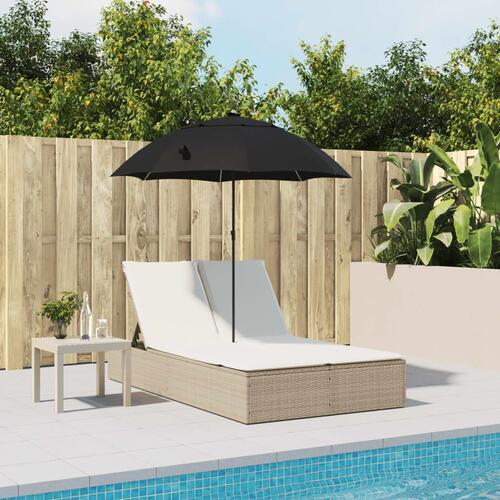 Dobbelt loungesofa med hynder og parasol polyrattan beige
