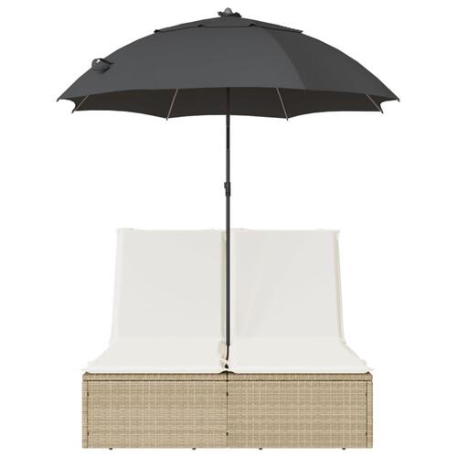 Dobbelt loungesofa med hynder og parasol polyrattan beige