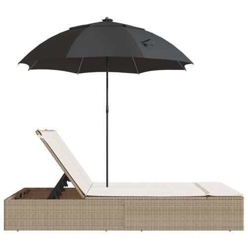 Dobbelt loungesofa med hynder og parasol polyrattan beige