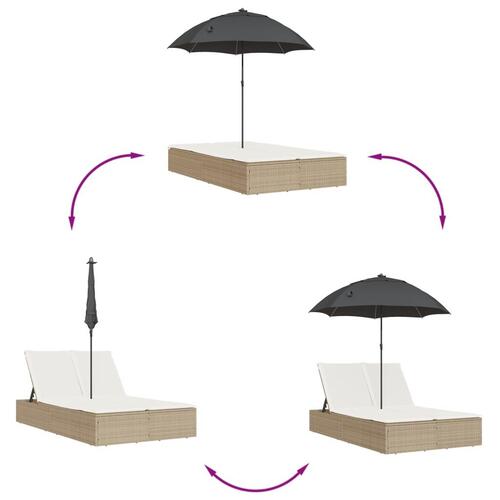 Dobbelt loungesofa med hynder og parasol polyrattan beige