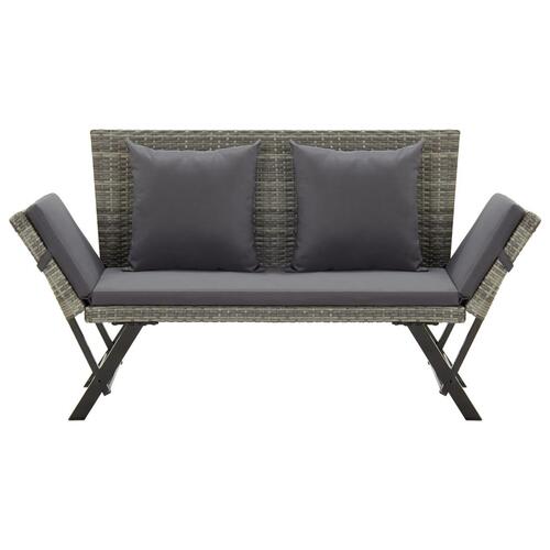 Havebænk med hynder 176 cm polyrattan grå
