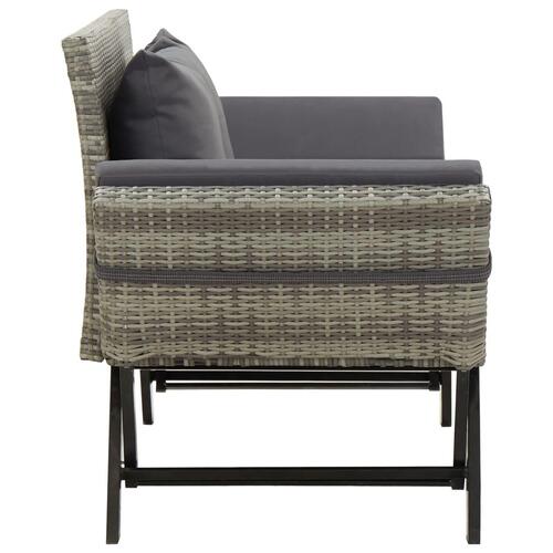 Havebænk med hynder 176 cm polyrattan grå