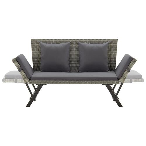 Havebænk med hynder 176 cm polyrattan grå