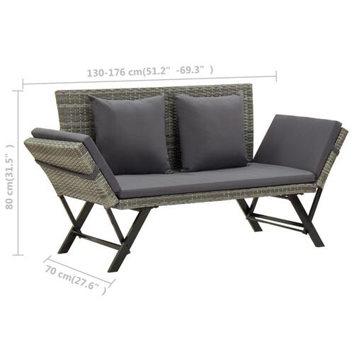 Havebænk med hynder 176 cm polyrattan grå