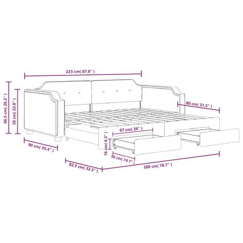 Daybed med udtræk og skuffer 80x200 cm stof cremefarvet