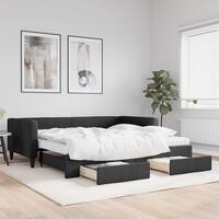Daybed med udtræk og skuffer 100x200 cm stof sort
