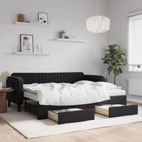 Daybed med udtræk og skuffer 90x200 cm velour sort