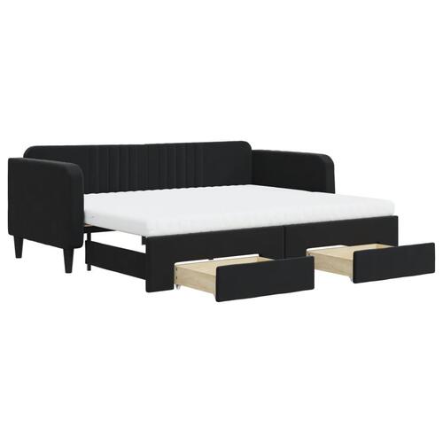 Daybed med udtræk og skuffer 90x200 cm velour sort