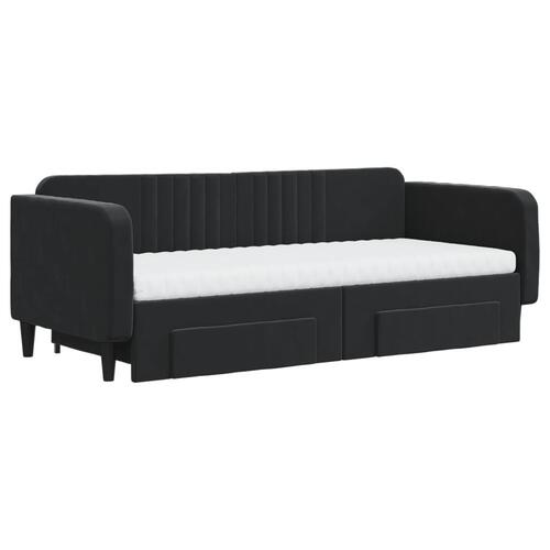 Daybed med udtræk og skuffer 90x200 cm velour sort