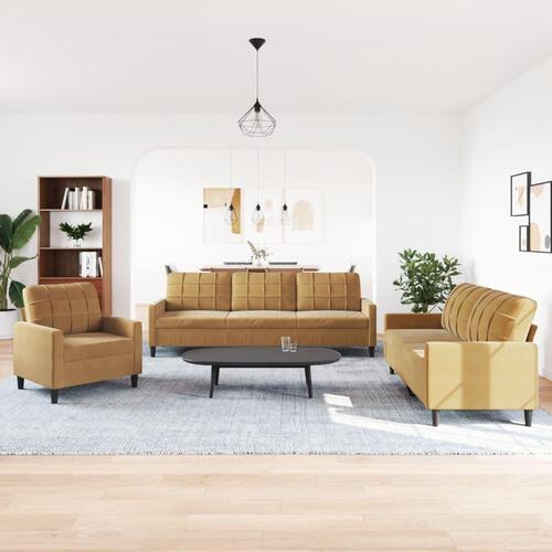 3 personers sofa med hynder velour brun
