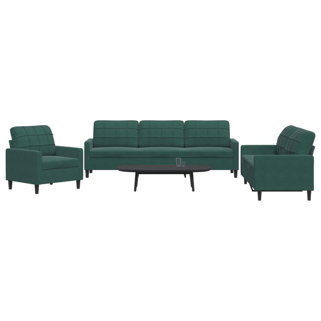 3 personers sofa med hynder velour mørkegrøn