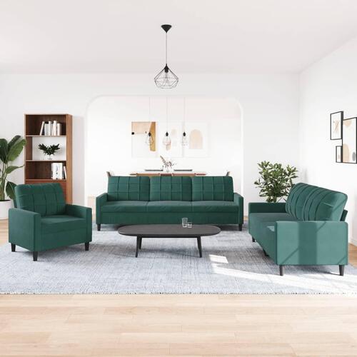 3 personers sofa med hynder velour mørkegrøn