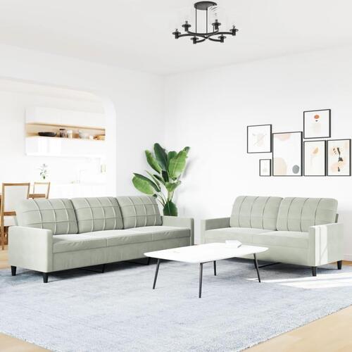 2 personers sofa med hynder velour lysegrå