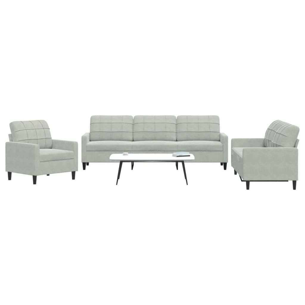 3 personers sofa med hynder velour lysegrå