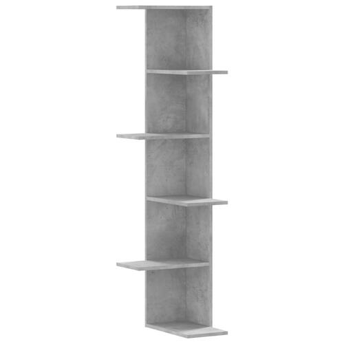 Væghængt hjørnehylde 36,5x36,5x140 cm spånplade betongrå