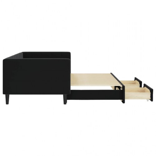 Daybed med udtræk og 2 skuffer 90 x 200 cm - sort velour