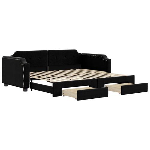 Daybed med udtræk og skuffer 100x200 cm stof sort