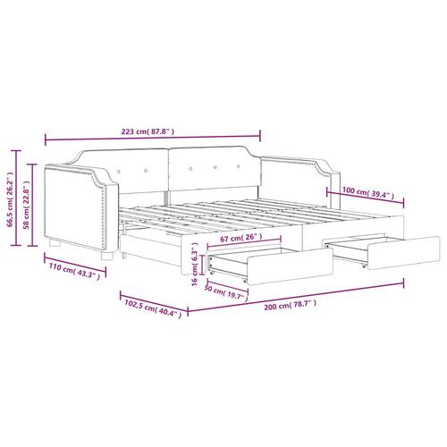 Daybed med udtræk og skuffer 100x200 cm stof sort