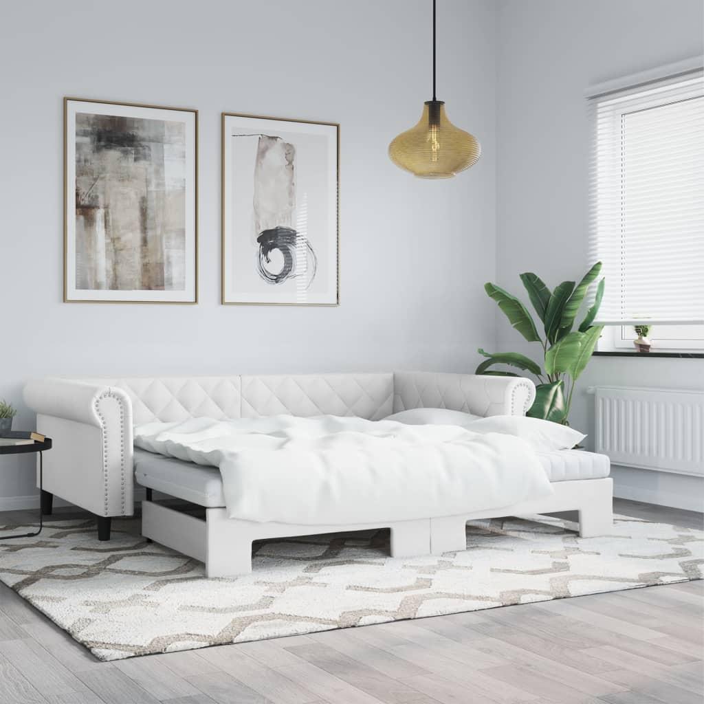 Daybed Kunstlæder Farvet - Hvid / med udtræk / 90 x 200 cm