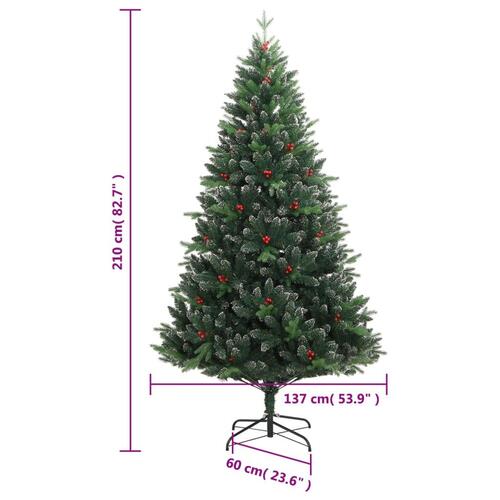 Kunstigt juletræ med røde bær 210 cm hængslet