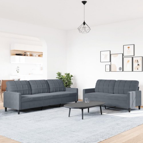 Sofasæt 2 dele med hynder velour mørkegrå