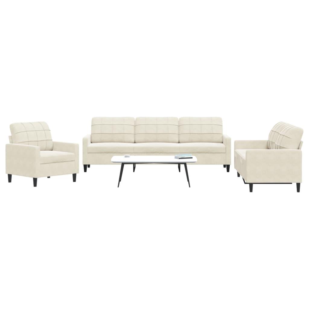 3 personers sofa med hynder velour cremefarvet