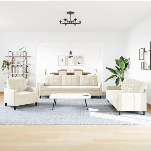 3 personers sofa med hynder velour cremefarvet