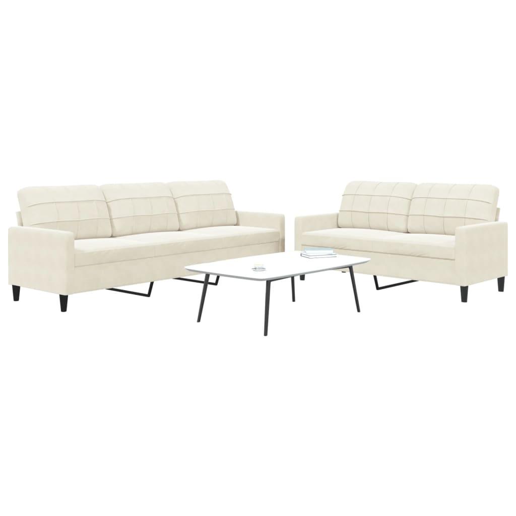 2 personers sofa med hynder velour cremefarvet